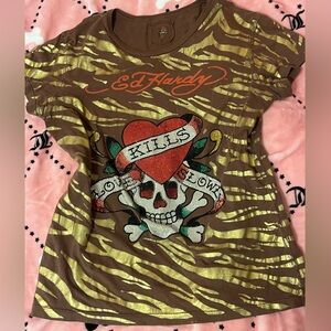Ed Hardy Brown and Gold Short Sleeve Tee